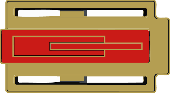 Hebilla Zizhá oro con zonas 1, 2 y 3 lacadas en rojo, mostrando el lacado artesanal en rojo de cada sección.