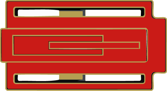 Hebilla Zizhá bañada en oro lacada a mano en color rojo zonas 1,2,3 y 4, diseño artesanal exclusivo para cinturones de lujo.