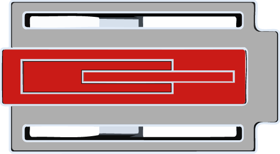 Detalle de hebilla Zizhá con zonas 1,2 y 3 lacadas en rojo brillante hecho a mano en España.