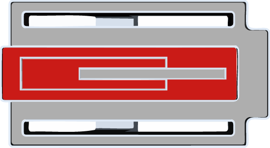 Detalle de hebilla Zizhá plata con zonas 2 y 3 lacadas en rojo, acabado pulido hecho a mano en España.